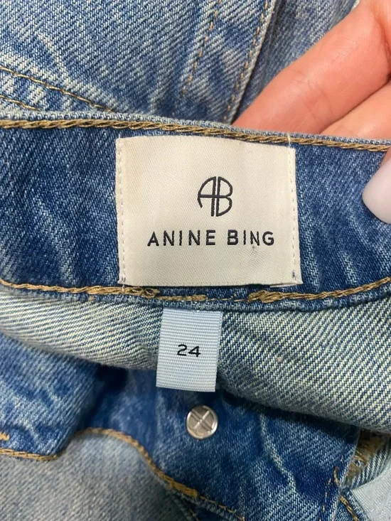 Anine Bing Organic Cotton Roy Jeans Size 24 Nordic Blue Split Hem Button Fly - Picture 5 of 8